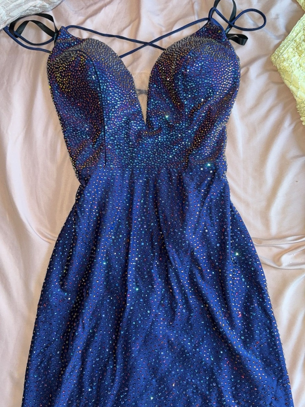 Sparkling Royal Blue Homecoming Dress with Rhinestone Detail
